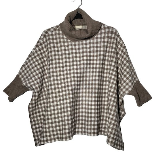 Main Strip Gingham Plaid Cowl Neck Poncho Sweater Medium/Large Rustic Cottage - Picture 2 of 8